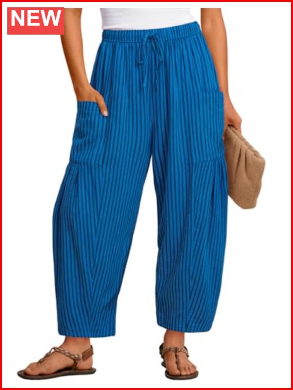 Women's Cotton Linen Wide Leg Palazzo Barrel Pants Trousers